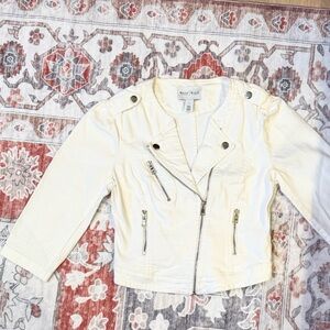 White a house black market jeans Jacket with Gold Accents 3/4 sleeve size 0